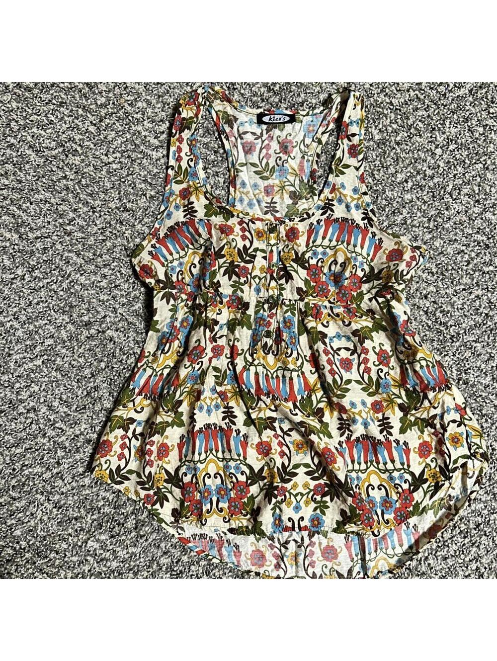 2000s Kieu’s Rayon Blend Floral Boho Light Babydoll Button Detail Tank Top Sz M